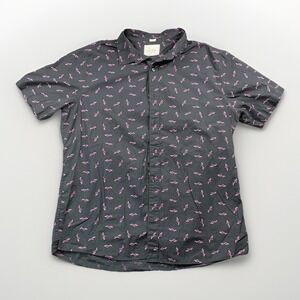 Bixby Slim Fit Shark Print Button‎ Down Shirt Mens XL Black Neon Pink Summer